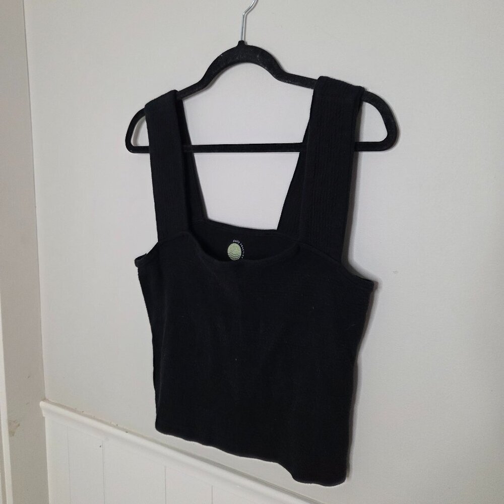 Anthropologie Black Ribbed Square-Neck Tank Top